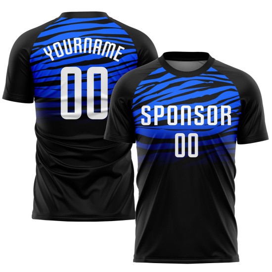 Benutzerdefiniertes schwarz-weiß-königliches Sublimations-Fußballtrikot