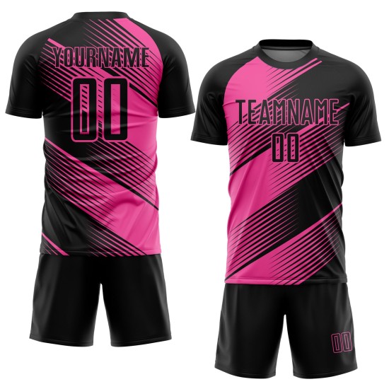 Benutzerdefiniertes schwarz-rosa Sublimations-Fußballtrikot Benutzerdefiniertes schwarz-rosa Sublimations-Fußballtrikot