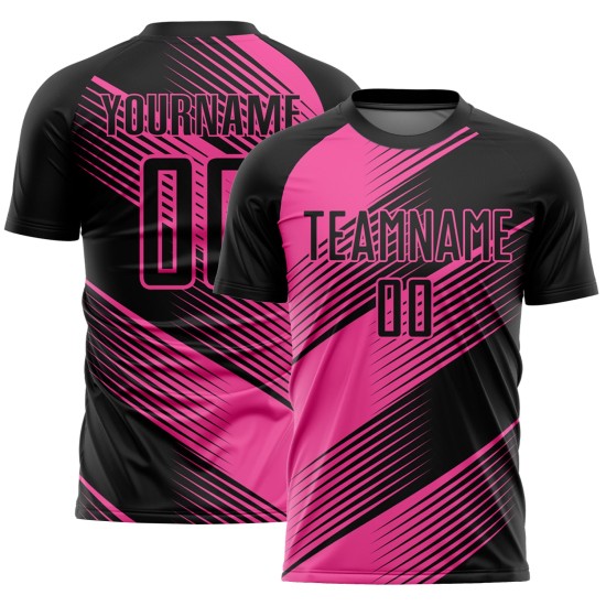 Benutzerdefiniertes schwarz-rosa Sublimations-Fußballtrikot Benutzerdefiniertes schwarz-rosa Sublimations-Fußballtrikot
