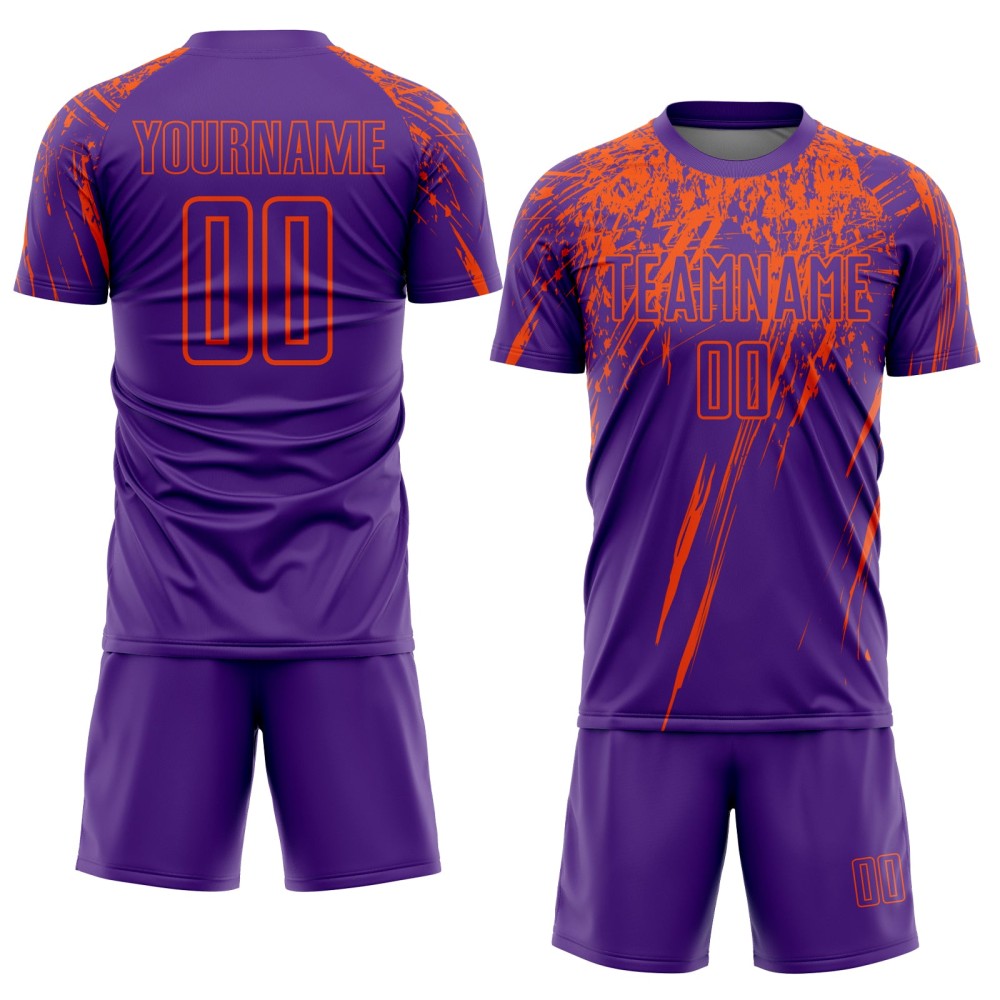 Benutzerdefiniertes lila-orangefarbenes Sublimations-Fußballtrikot