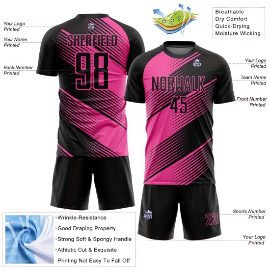 Benutzerdefiniertes schwarz-rosa Sublimations-Fußballtrikot Benutzerdefiniertes schwarz-rosa Sublimations-Fußballtrikot