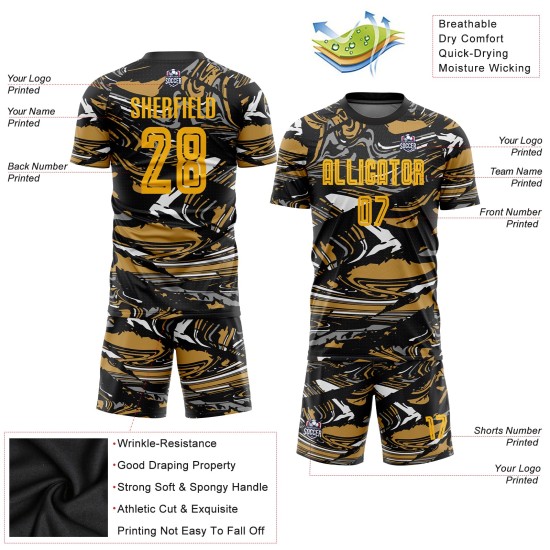 Benutzerdefinierte Figur Gold-Altgold Sublimation Fußball Uniform Trikot