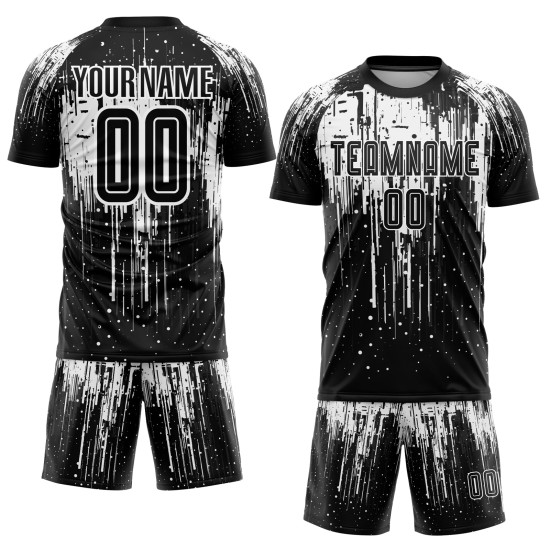 Benutzerdefiniertes weiß-schwarzes Sublimations-Fußballtrikot