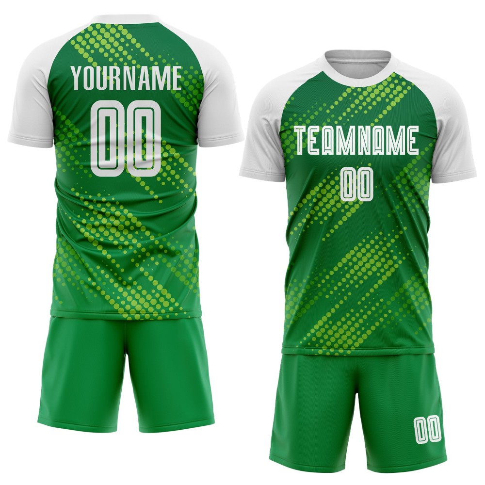 Benutzerdefiniertes Neongrün-Weiß-Kelly-Grün-Sublimations-Fußballtrikot