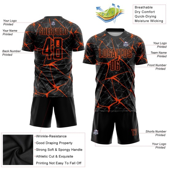 Benutzerdefiniertes schwarz-orangefarbenes Sublimations-Fußballtrikot