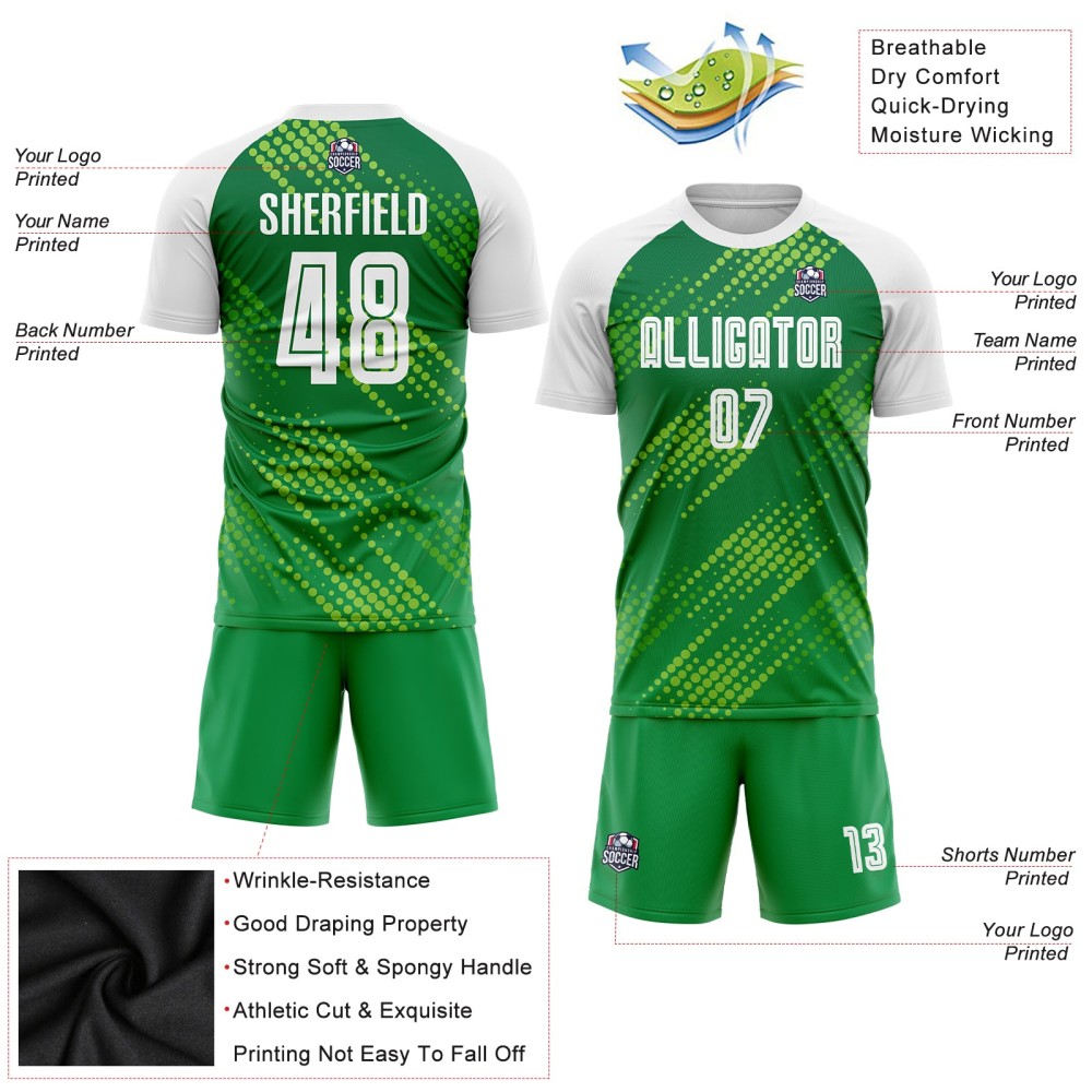 Benutzerdefiniertes Neongrün-Weiß-Kelly-Grün-Sublimations-Fußballtrikot