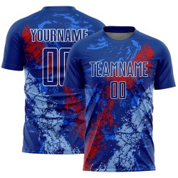 Benutzerdefinierte Royal Rot-Hellblau Dripping Splatter Kunst Sublimation Fußball Uniform Jersey