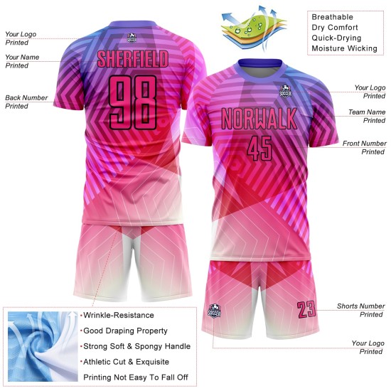 Benutzerdefinierte Lila Rosa-Schwarz Geometrische Formen Sublimation Fußball Uniform Trikot