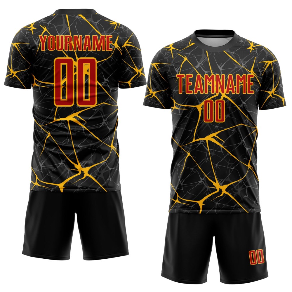 Individuelles schwarz-rot-goldenes Sublimations-Fußballtrikot Individuelles schwarz-rot-goldenes Sublimations-Fußballtrikot