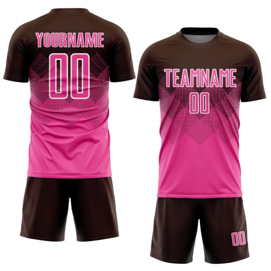 Benutzerdefiniertes braun-rosa-weißes Sublimations-Fußballtrikot
