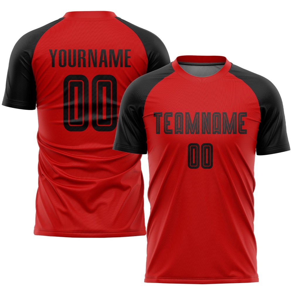 Benutzerdefiniertes rot-schwarzes Sublimations-Fußballtrikot Benutzerdefiniertes rot-schwarzes Sublimations-Fußballtrikot