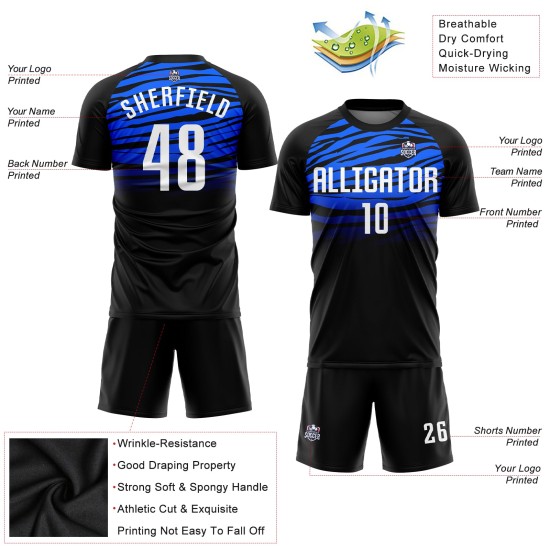 Benutzerdefiniertes schwarz-weiß-königliches Sublimations-Fußballtrikot