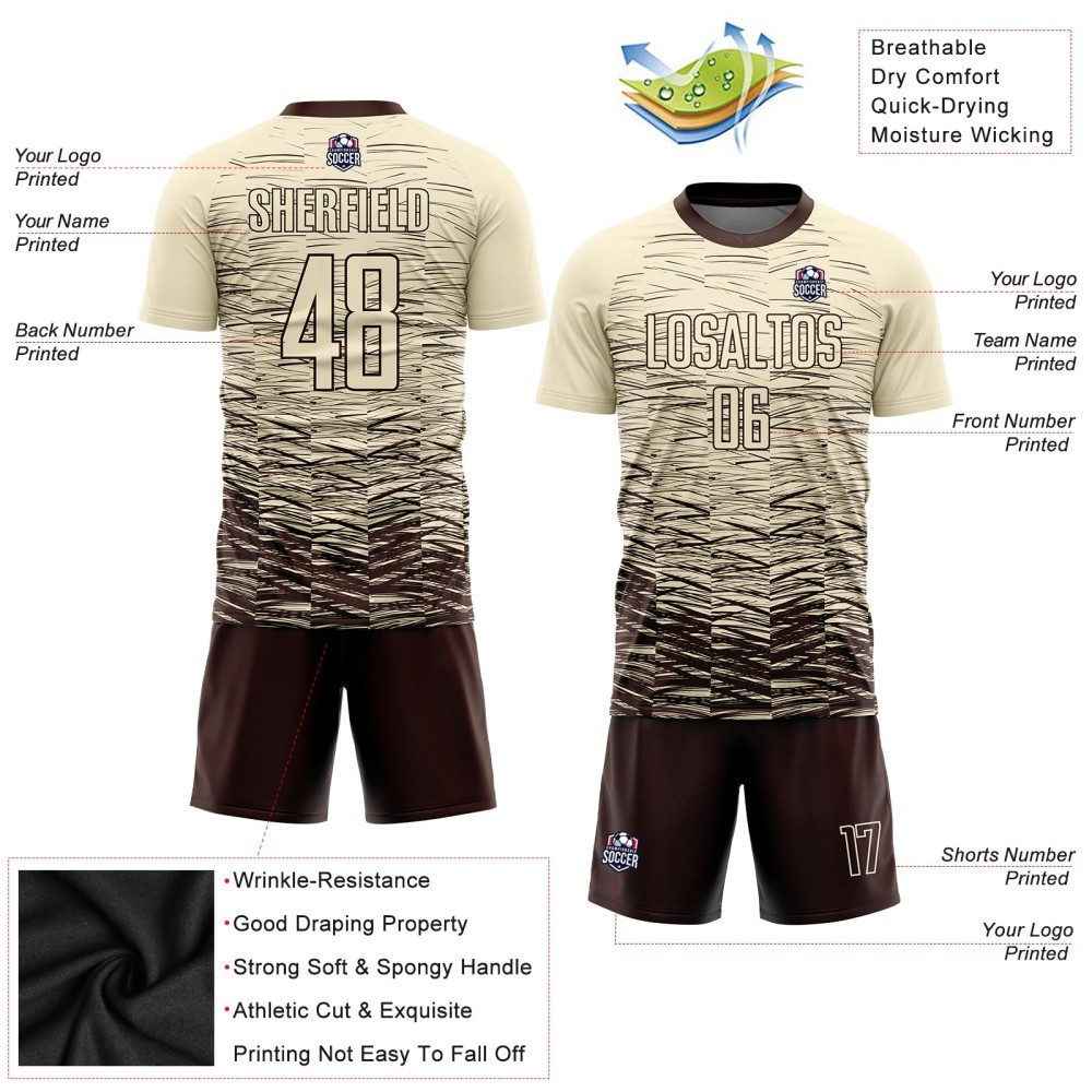 Benutzerdefiniertes cremebraunes Sublimations-Fußballtrikot Benutzerdefiniertes cremebraunes Sublimations-Fußballtrikot