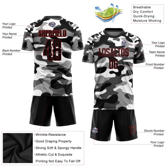Benutzerdefinierte Camo Schwarz-Rot Sublimation Salute To Service Fußball Uniform Trikot