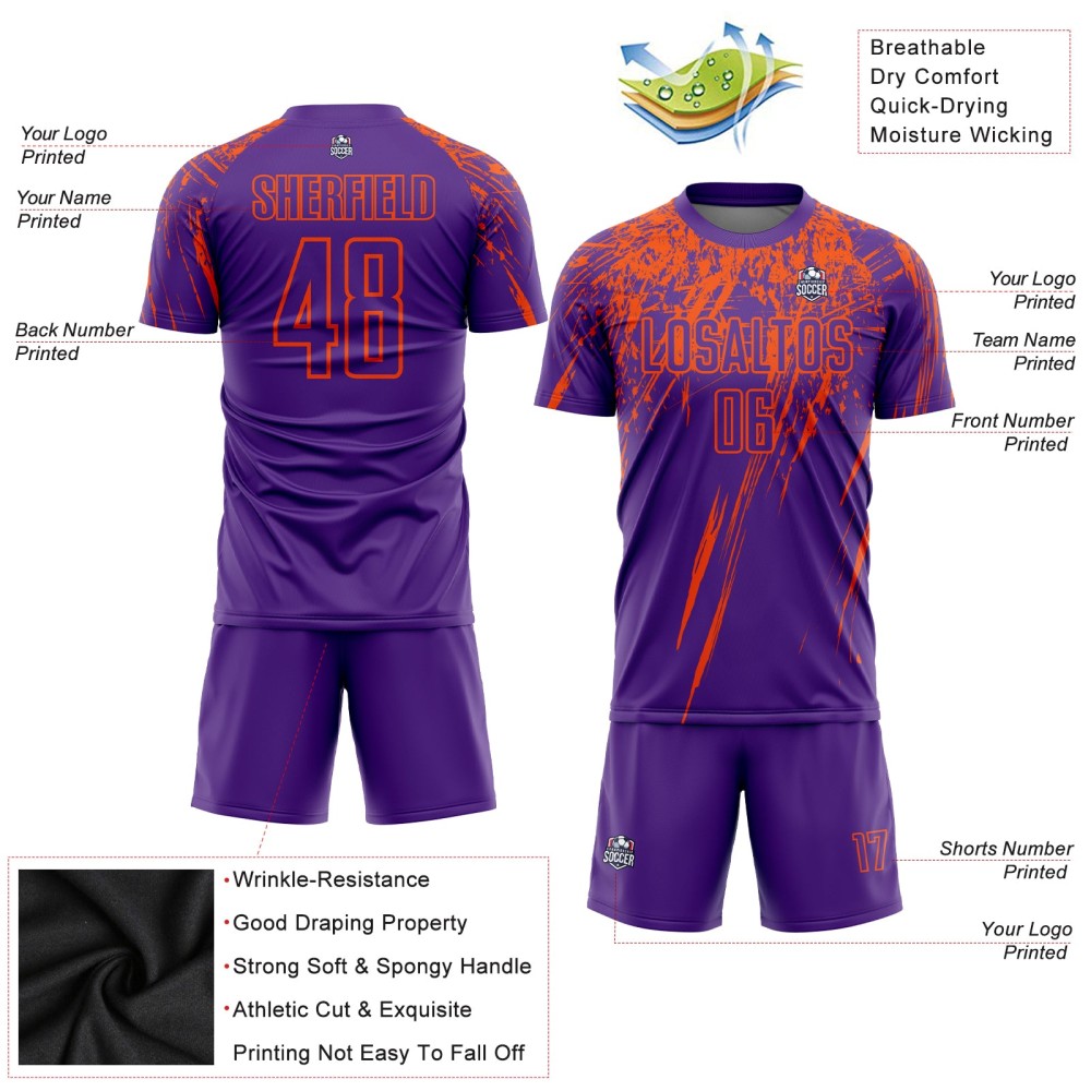 Benutzerdefiniertes lila-orangefarbenes Sublimations-Fußballtrikot
