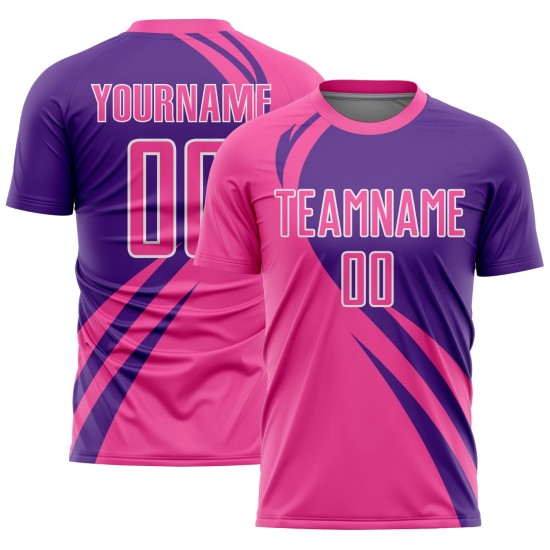 Benutzerdefinierte Rosa Lila-Weiß Curve Linien Sublimation Fußball Uniform Trikot
