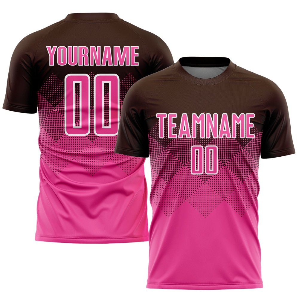 Benutzerdefiniertes braun-rosa-weißes Sublimations-Fußballtrikot