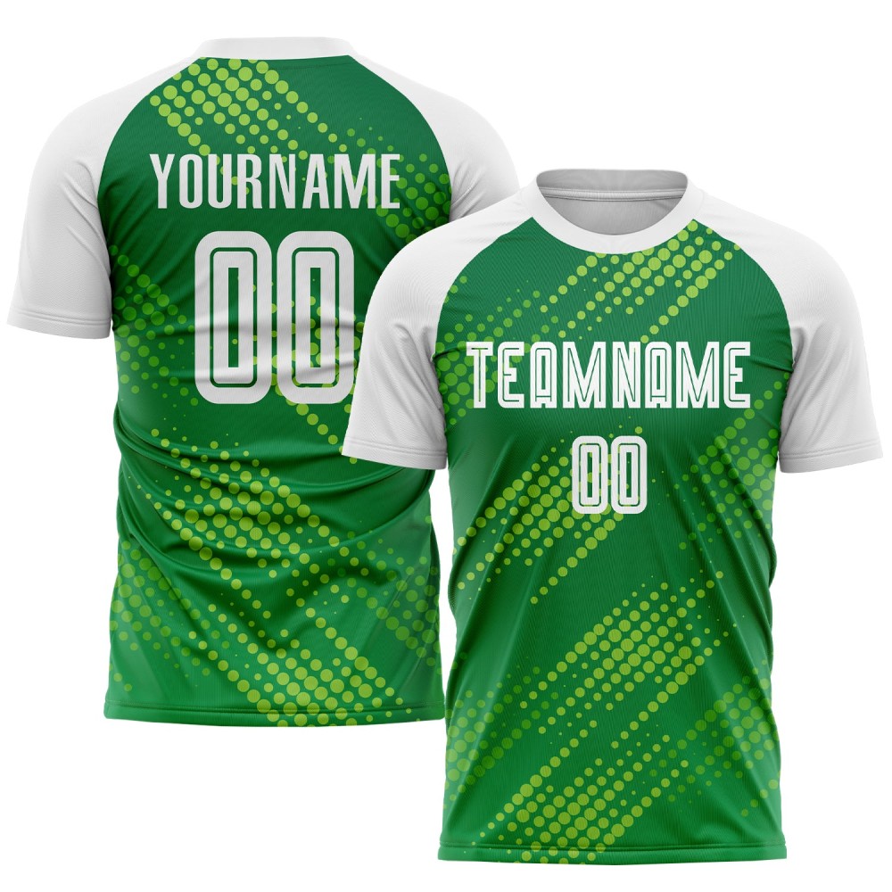 Benutzerdefiniertes Neongrün-Weiß-Kelly-Grün-Sublimations-Fußballtrikot