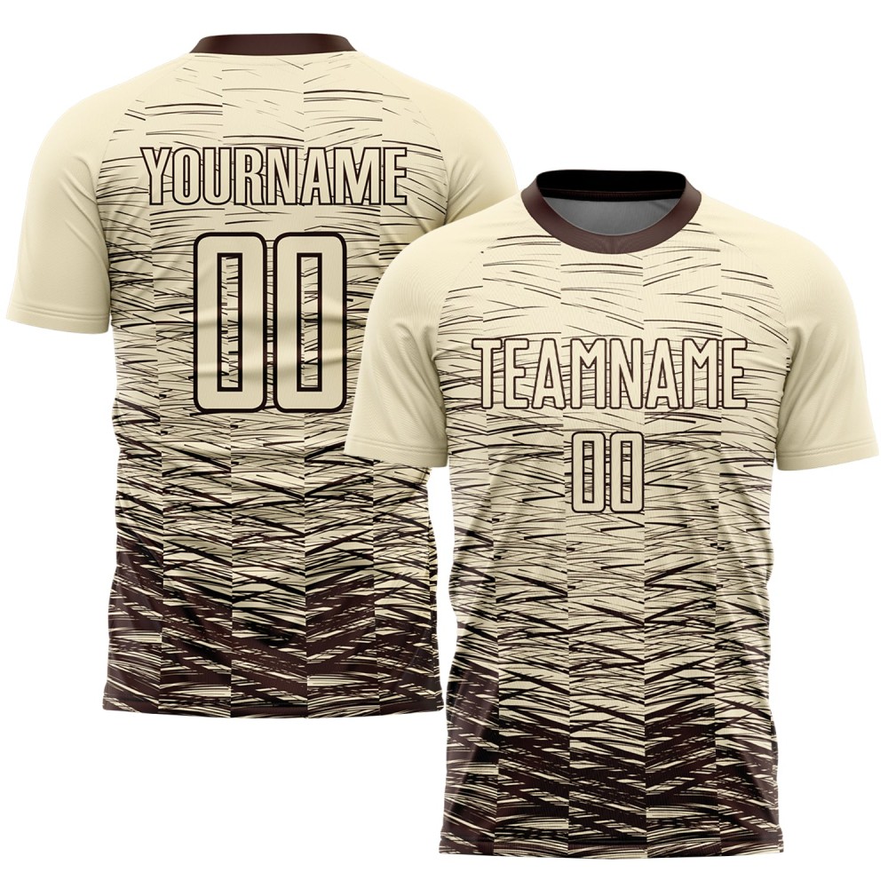 Benutzerdefiniertes cremebraunes Sublimations-Fußballtrikot Benutzerdefiniertes cremebraunes Sublimations-Fußballtrikot