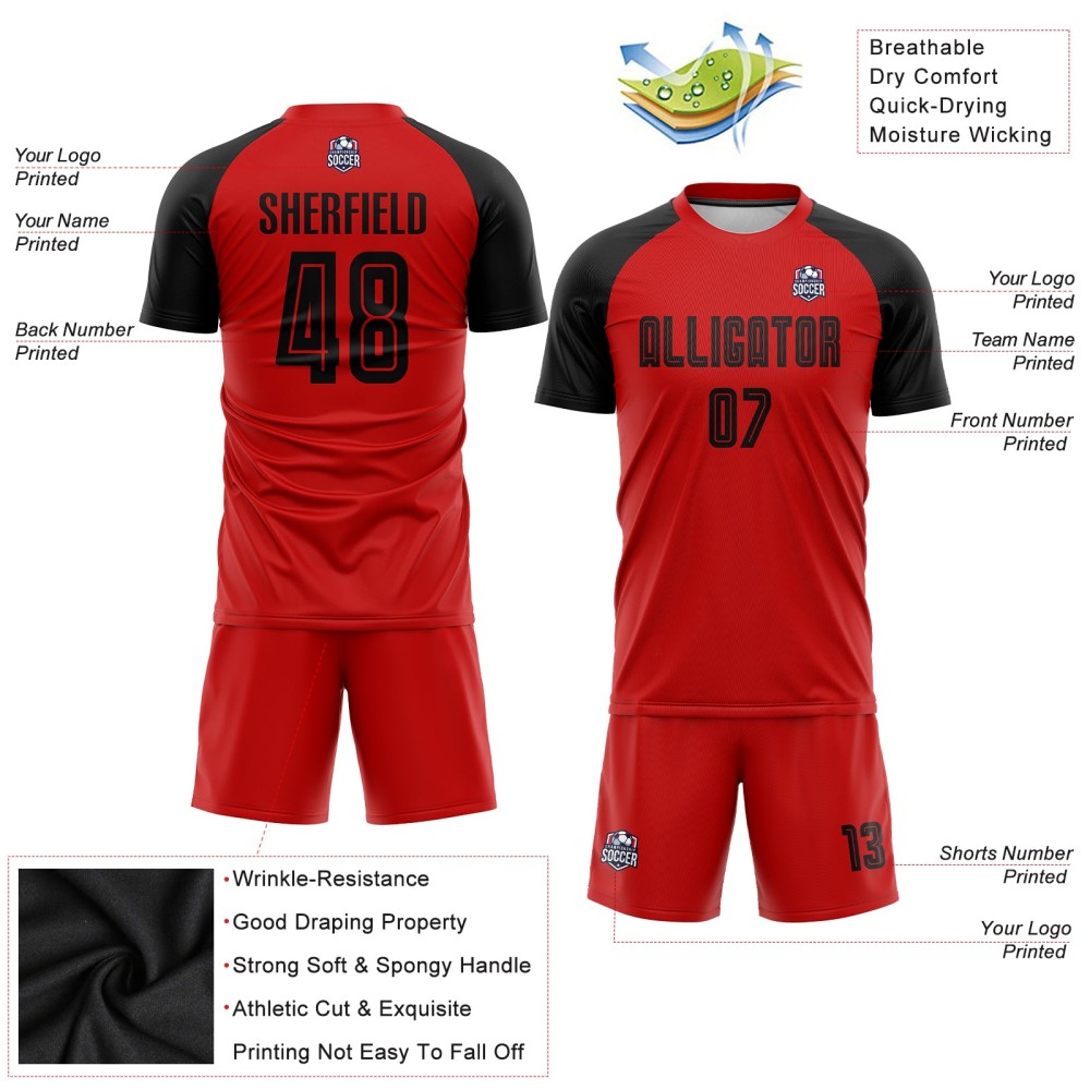 Benutzerdefiniertes rot-schwarzes Sublimations-Fußballtrikot Benutzerdefiniertes rot-schwarzes Sublimations-Fußballtrikot