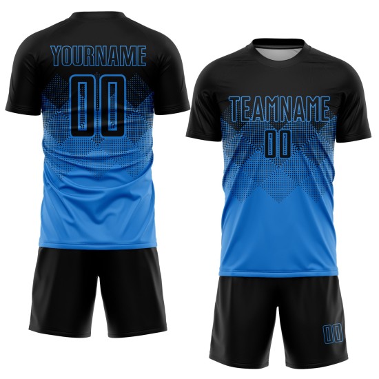 Benutzerdefiniertes puderblau-schwarzes Sublimations-Fußballtrikot