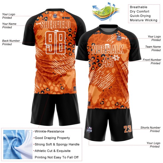 Benutzerdefiniertes Orange Bay Orange-Schwarzes Fußballtrikot mit afrikanischem Muster
