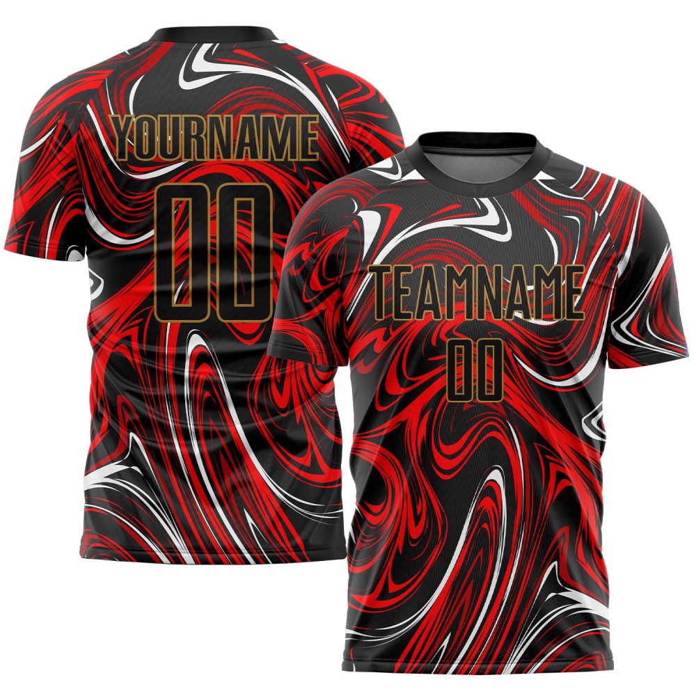 Benutzerdefinierte Figur Schwarz-Altgold Sublimation Fußball Uniform Trikot Benutzerdefinierte Figur Schwarz-Altgold Sublimation Fußball Uniform Trikot