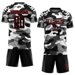 Benutzerdefinierte Camo Schwarz-Rot Sublimation Salute To Service Fußball Uniform Trikot