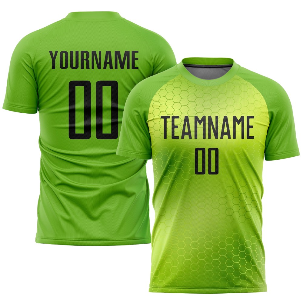Benutzerdefiniertes neongrünes und schwarzes Sublimations-Fußballtrikot