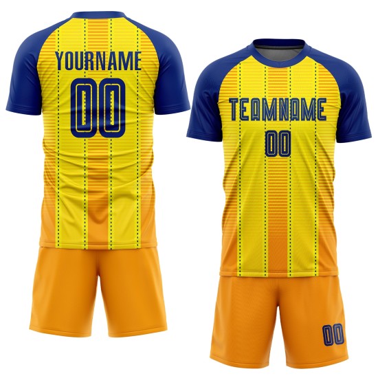 Benutzerdefiniertes Fußballtrikot mit Sublimationsdruck in Gold und Königsorange Benutzerdefiniertes Fußballtrikot mit Sublimationsdruck in Gold und Königsorange