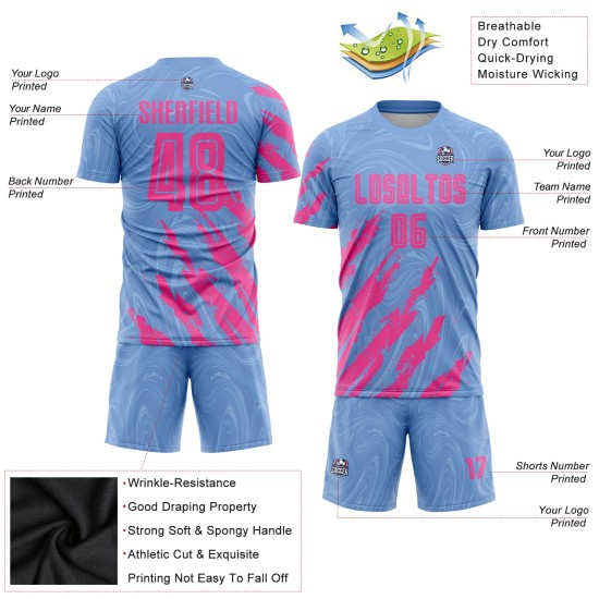Benutzerdefiniertes hellblaues und rosa Sublimations-Fußballtrikot