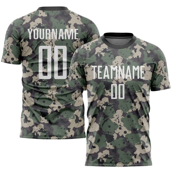Benutzerdefinierte Camo Weiß-Schwarz Sublimation Salut an den Dienst Fußball Uniform Trikot