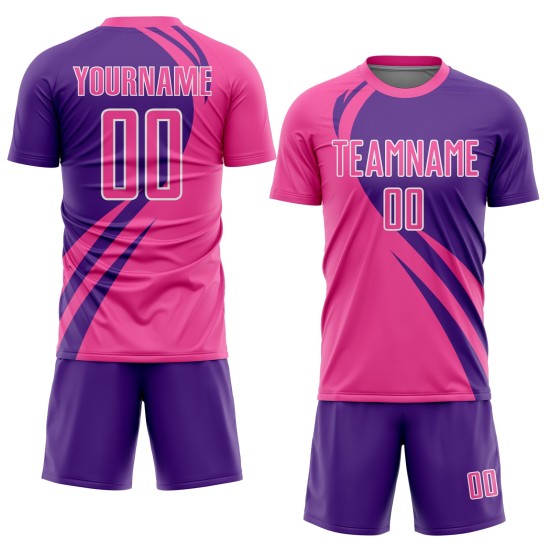 Benutzerdefinierte Rosa Lila-Weiß Curve Linien Sublimation Fußball Uniform Trikot